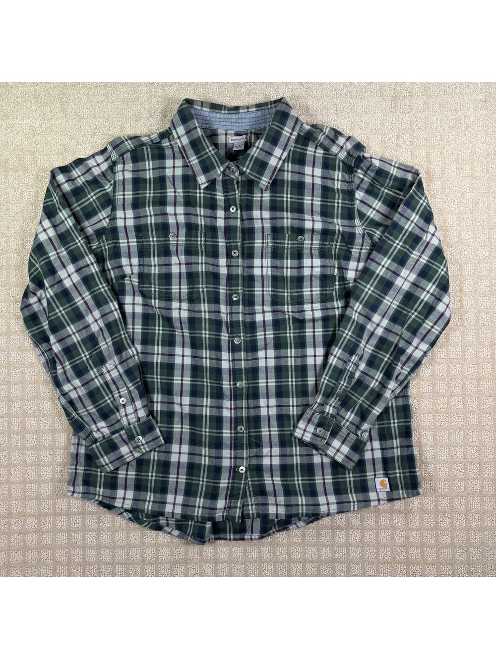 Carhartt green plaid button-up shirt size XL (16/18)